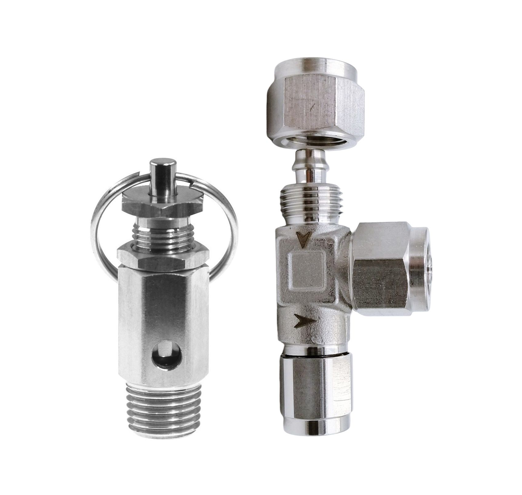 Air compressor safety valve is adjustable for protection of overpressure devices.